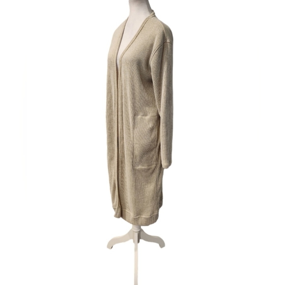 Long White Long Knit Ribbed Cardigan with Pockets - Picture 2 of 4